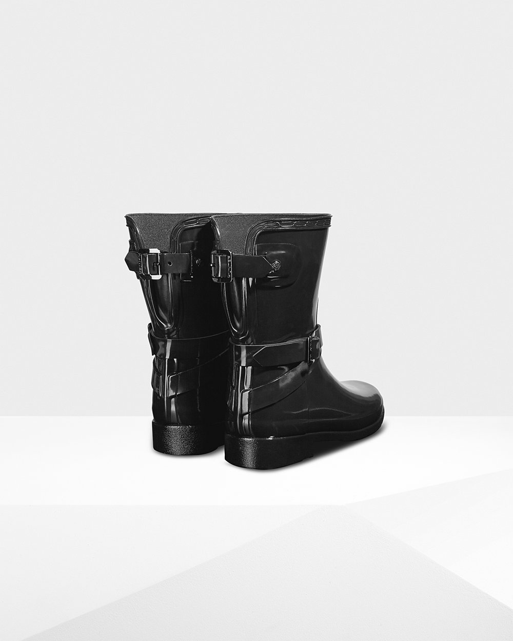 Botas de Lluvia Cortas Hunter Mujer - Refined Adjustable Gloss - Negros - IRJXKBS-85